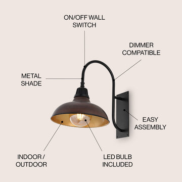 Stanley 12.25" Farmhouse Industrial Indoor/Outdoor Iron LED Gooseneck Arm Outdoor Sconce